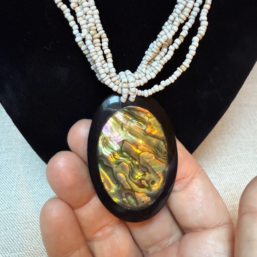 Seed Bead Necklace With Abalone Shell Pendant
